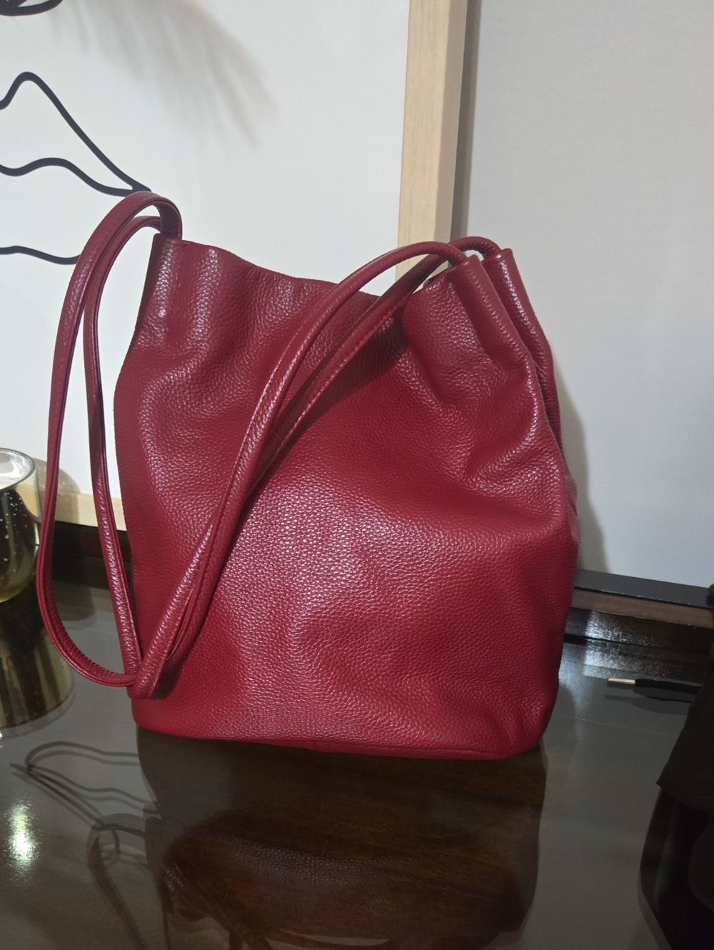 Everyday Red Pebbled Leather Shoulder Bag